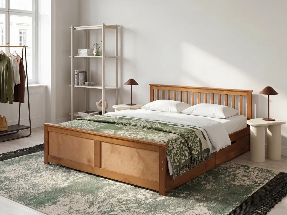 Bed with 2 Drawers OLENDON Pine Wood Brown 180 x 200 cm (EU Super King)_1068610
