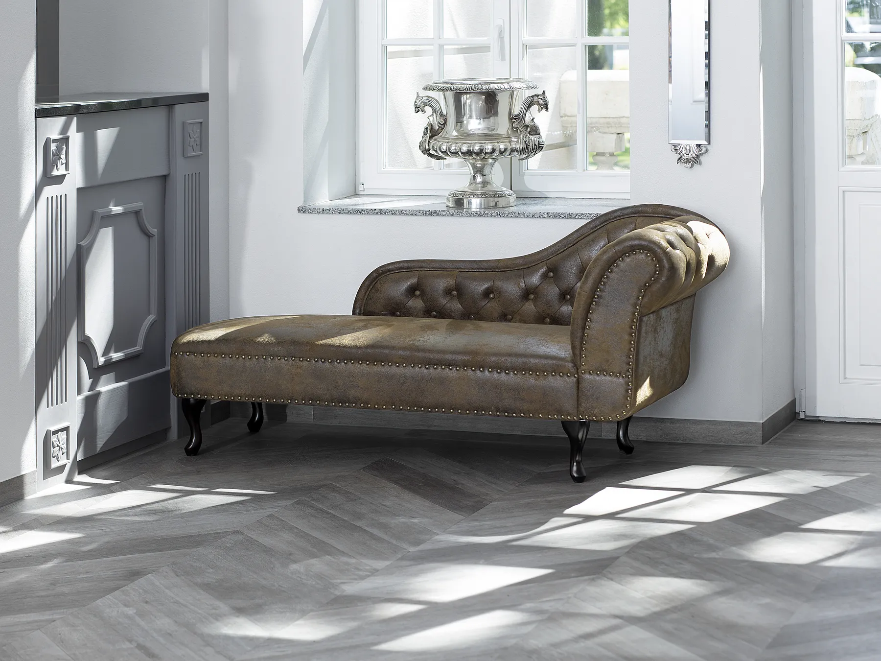Right-Hand Chaise Longue NIMES Faux Suede Brown_697484
