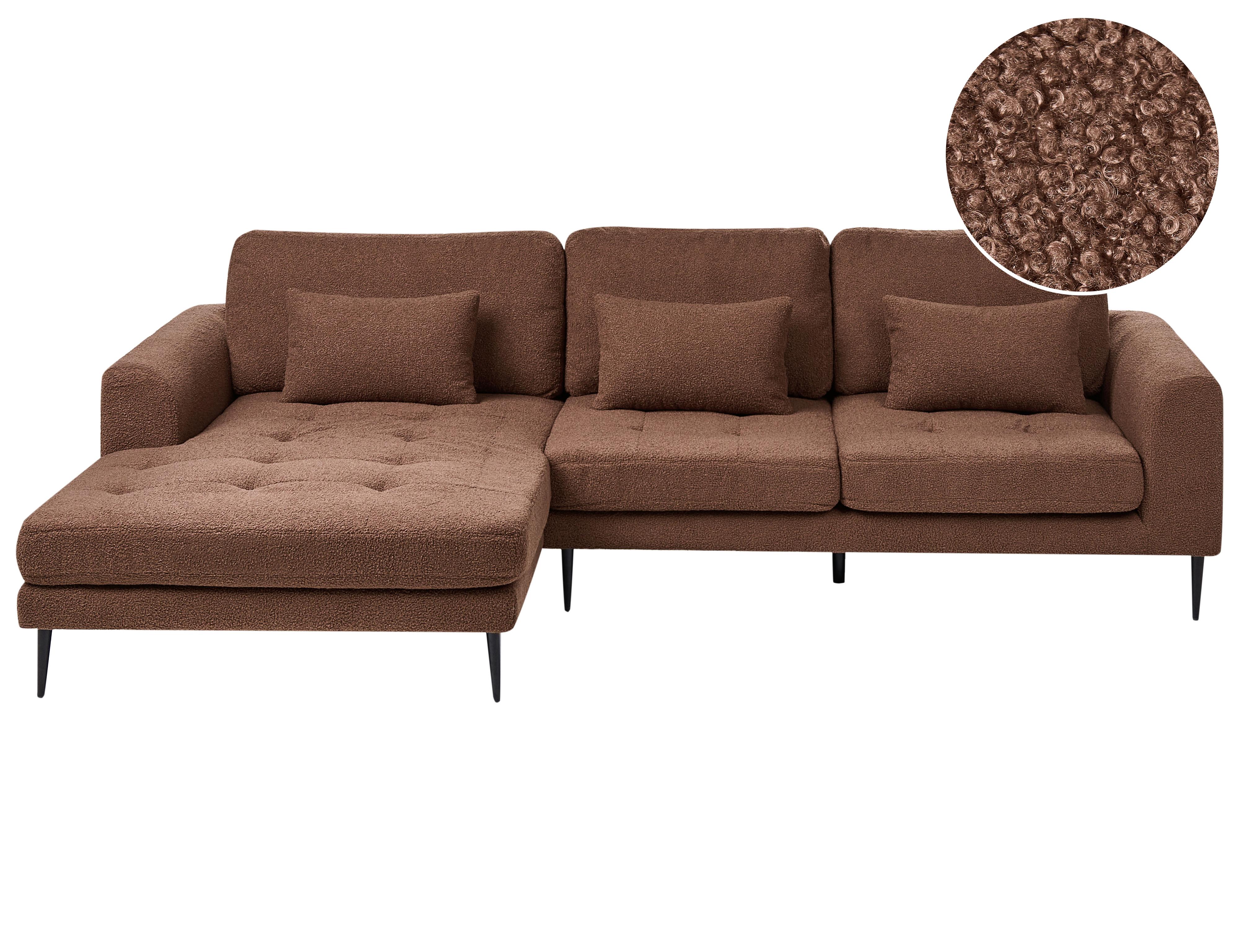 Corner Sofa 3 Seater FLAM Boucle Brown Right Hand