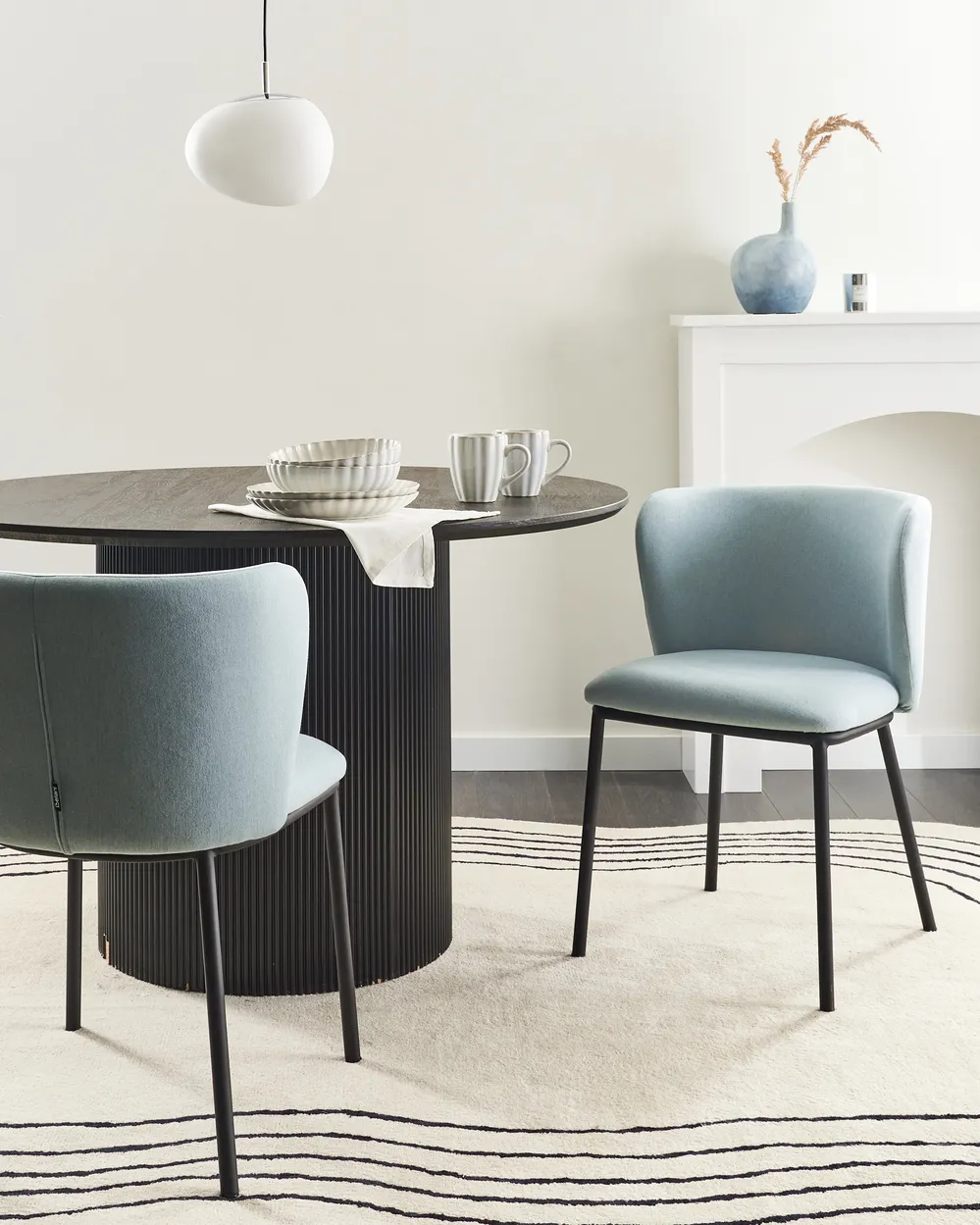 Set of 2 Dining Chairs MINA Fabric Light Blue