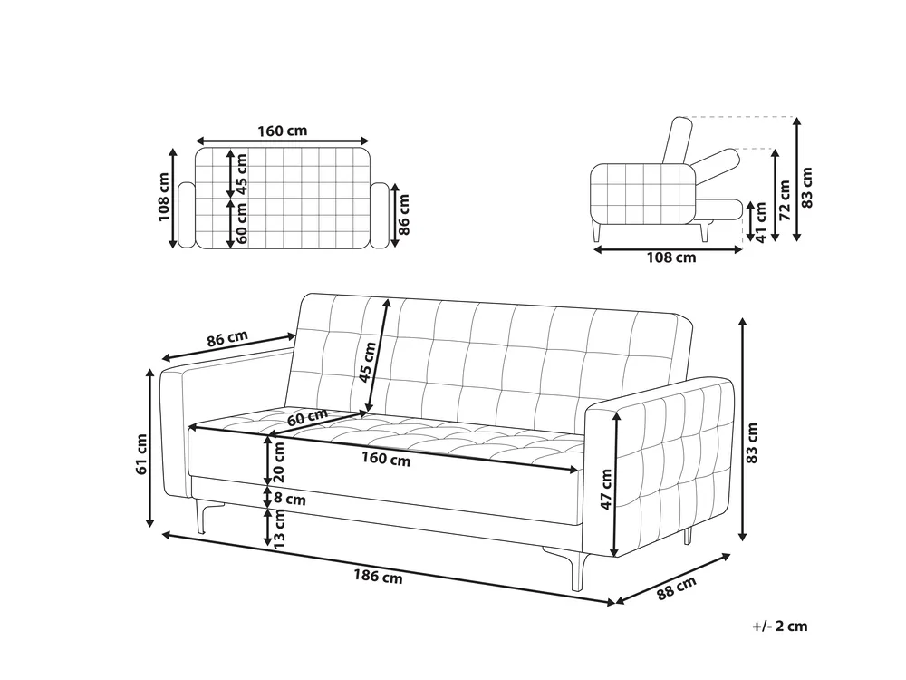 Bäddsoffa 3-sits ABERDEEN Sammet Blågrön_738019
