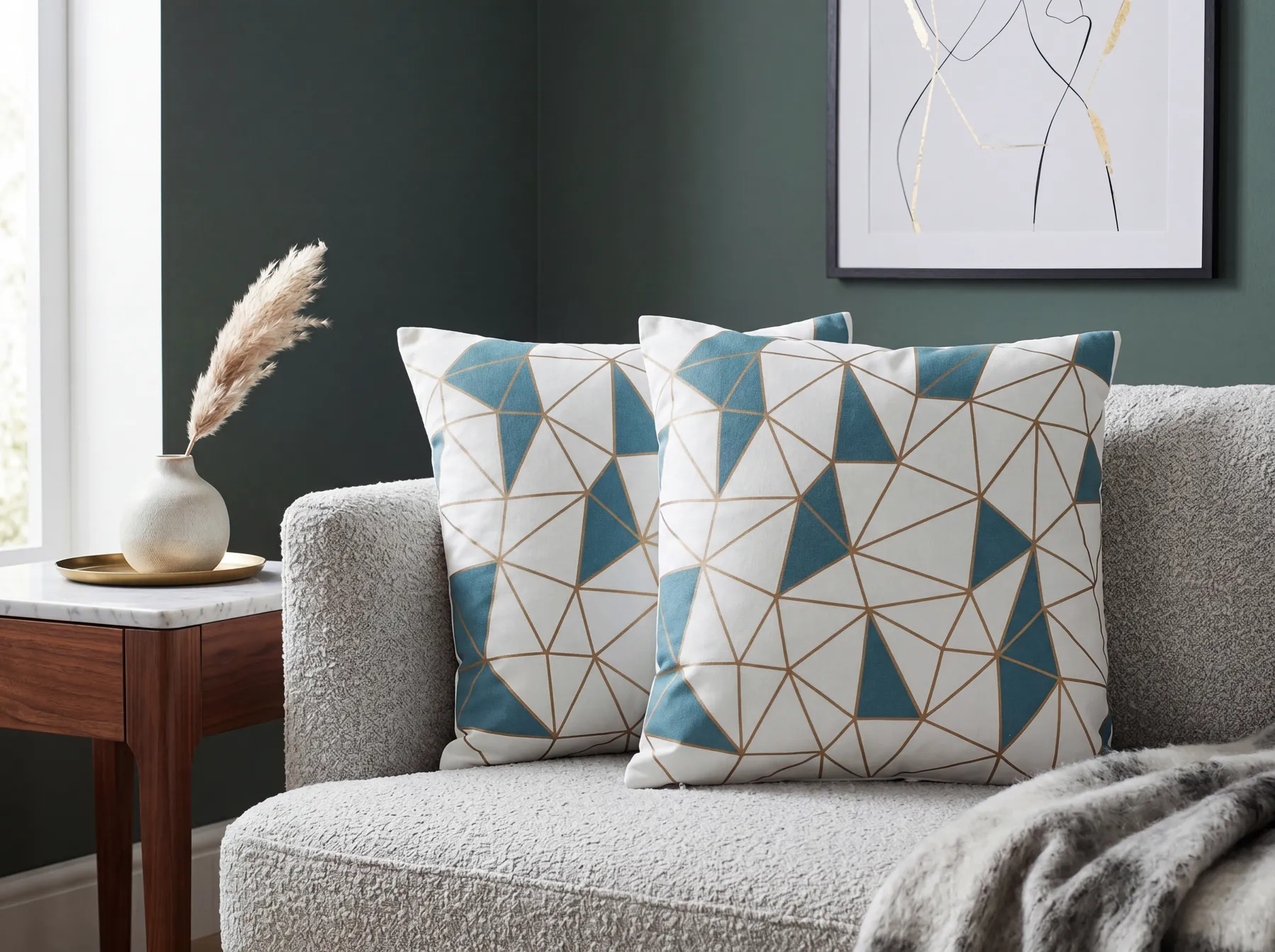 Set of 2 Decorative Cushions CLARKIA 45 x 45 cm Cotton Blue Geometric Pattern_769245