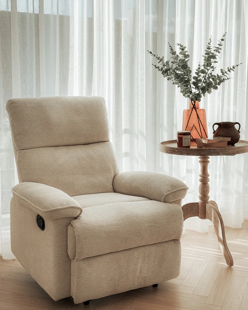Recliner Chair EVERTON with Footrest Fabric Beige_1034875