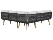 Garden Corner Sofa with Table 5 Seater ALCAMO Acacia Wood Black Left Hand_764952