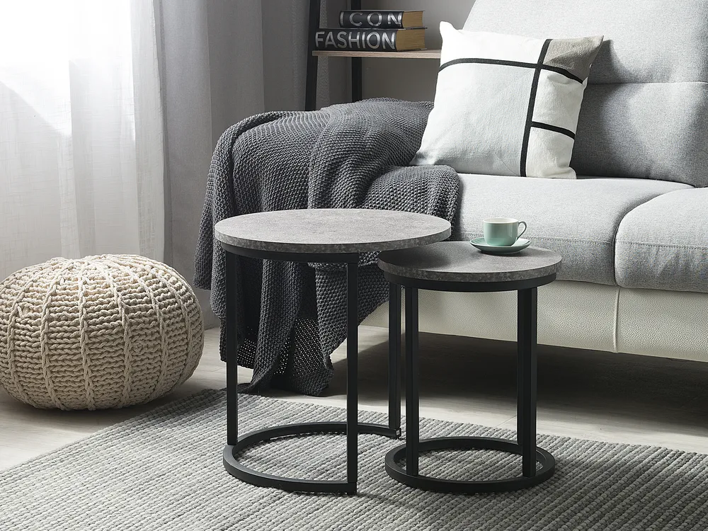 Set of 2 Side Tables DIXIE Grey Concrete Effect