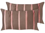Set of 2 Decorative Cushions CRODYLINE 35 x 60 cm Velvet Brown Striped_914036