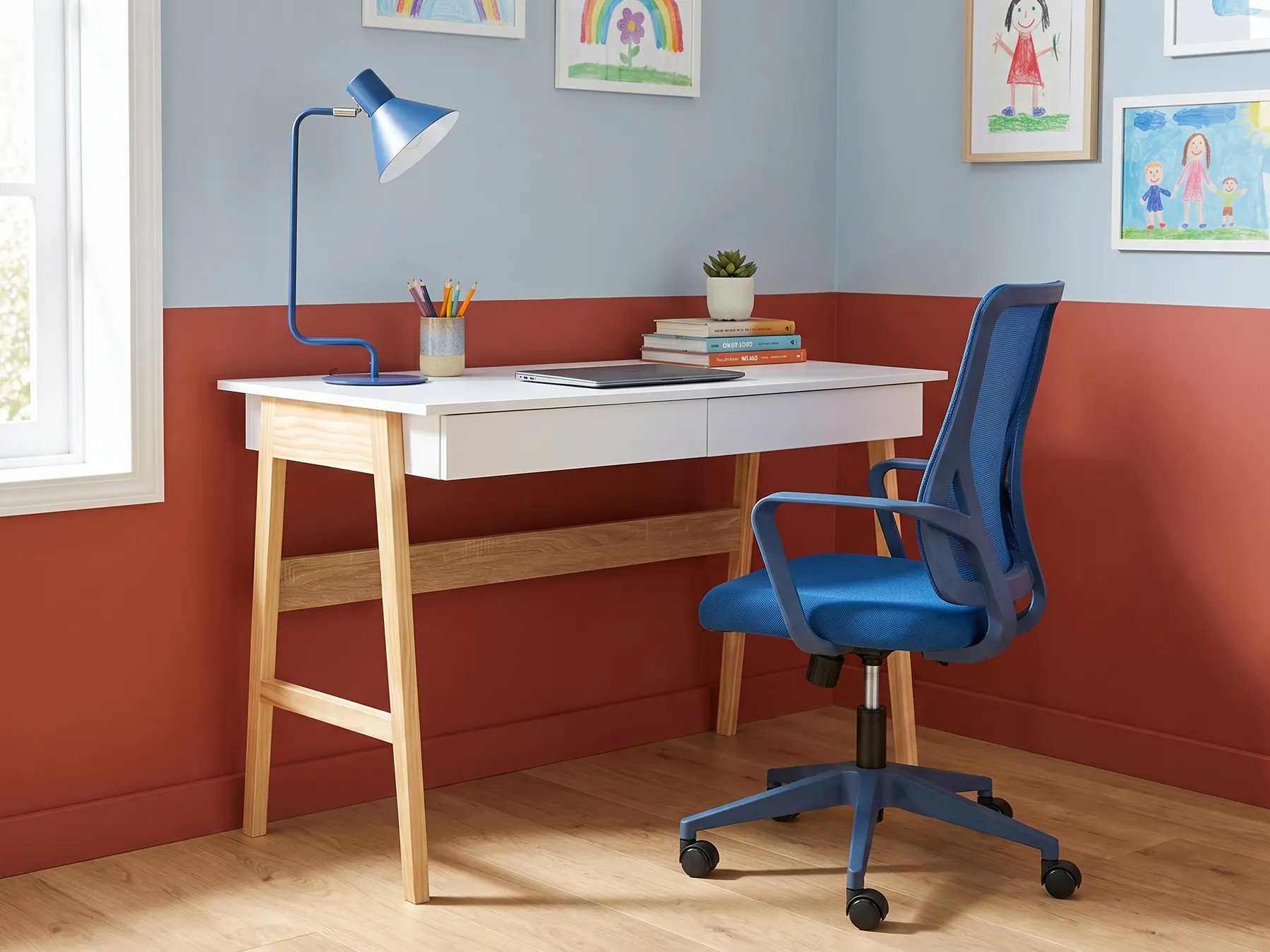 Home Office Desk THESLAY 120 cm 60 cm Light Brown/ White_1068891