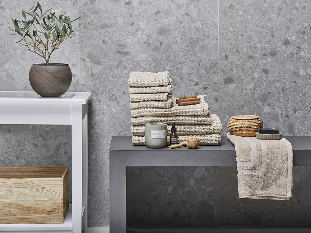 Set of 9 Towels AREORA Cotton Beige
