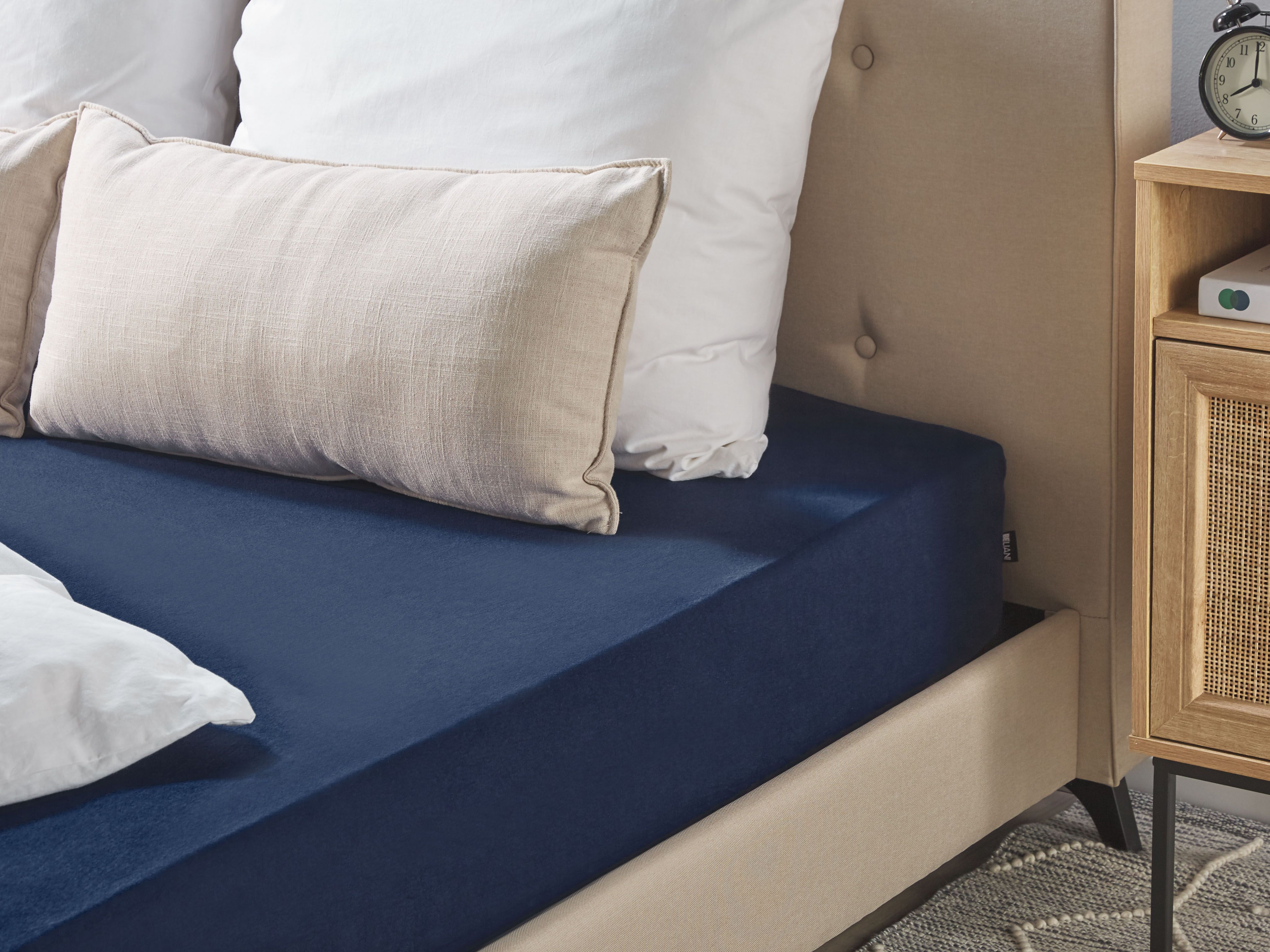Fitted Sheet HOFUF 140 x 200 cm Cotton Navy Blue_1180362