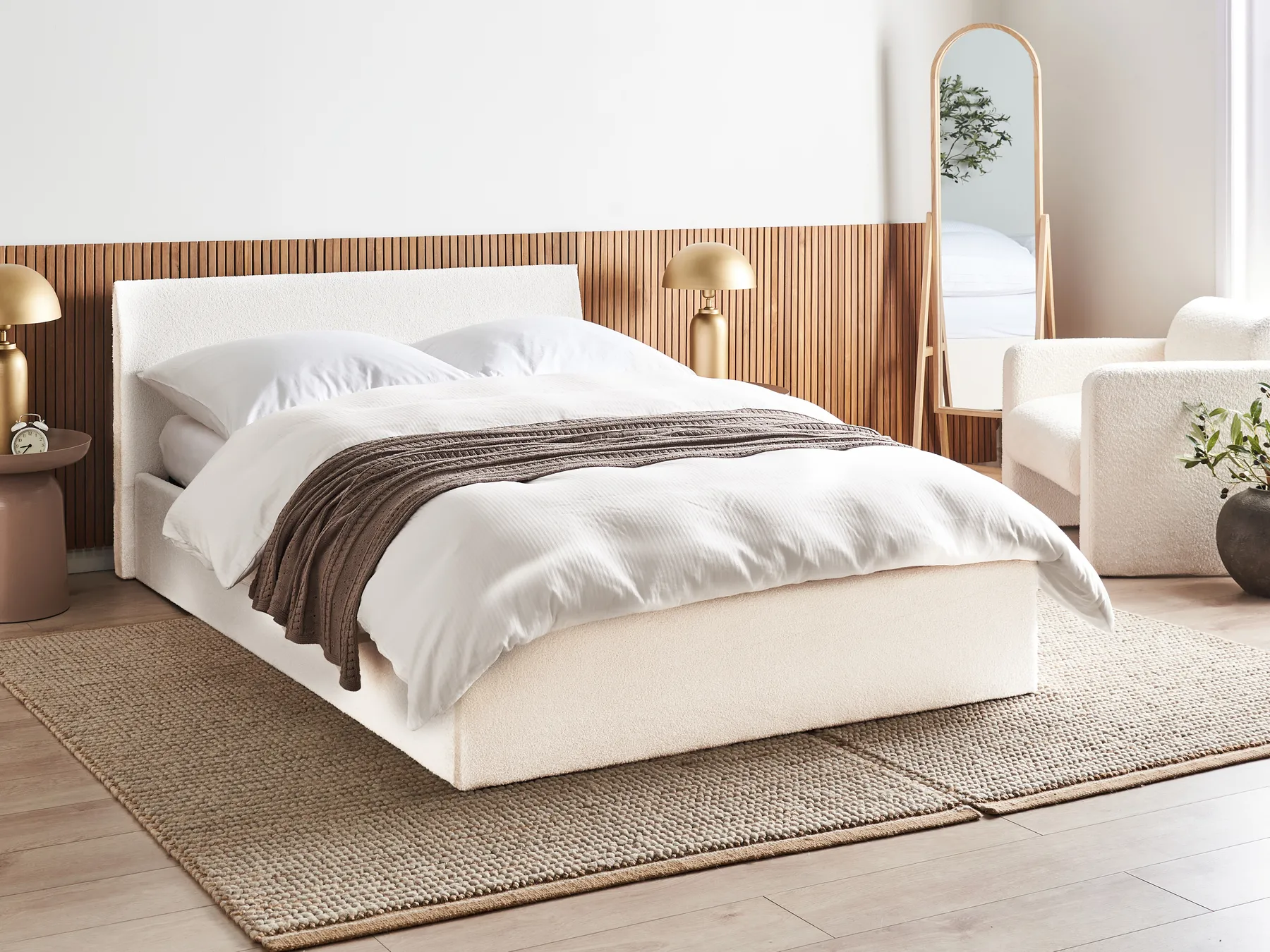 Säng med förvaring ORBEY Bouclé Off-White 140 x 200 cm_981706