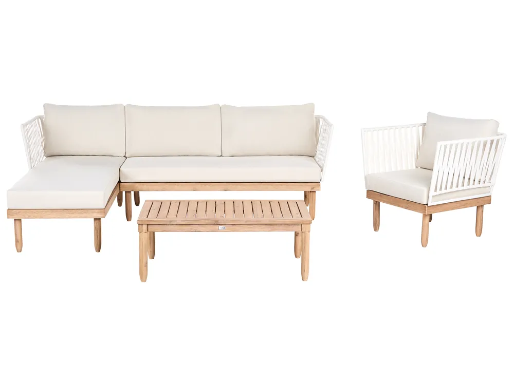 Garden Lounge Set with Table 4 Seater CREMONA Acacia Wood White Right Hand
