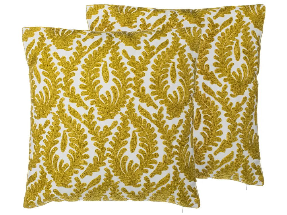 Set of 2 Decorative Cushions PRIMULA 45 x 45 cm Cotton Mustard Ikat