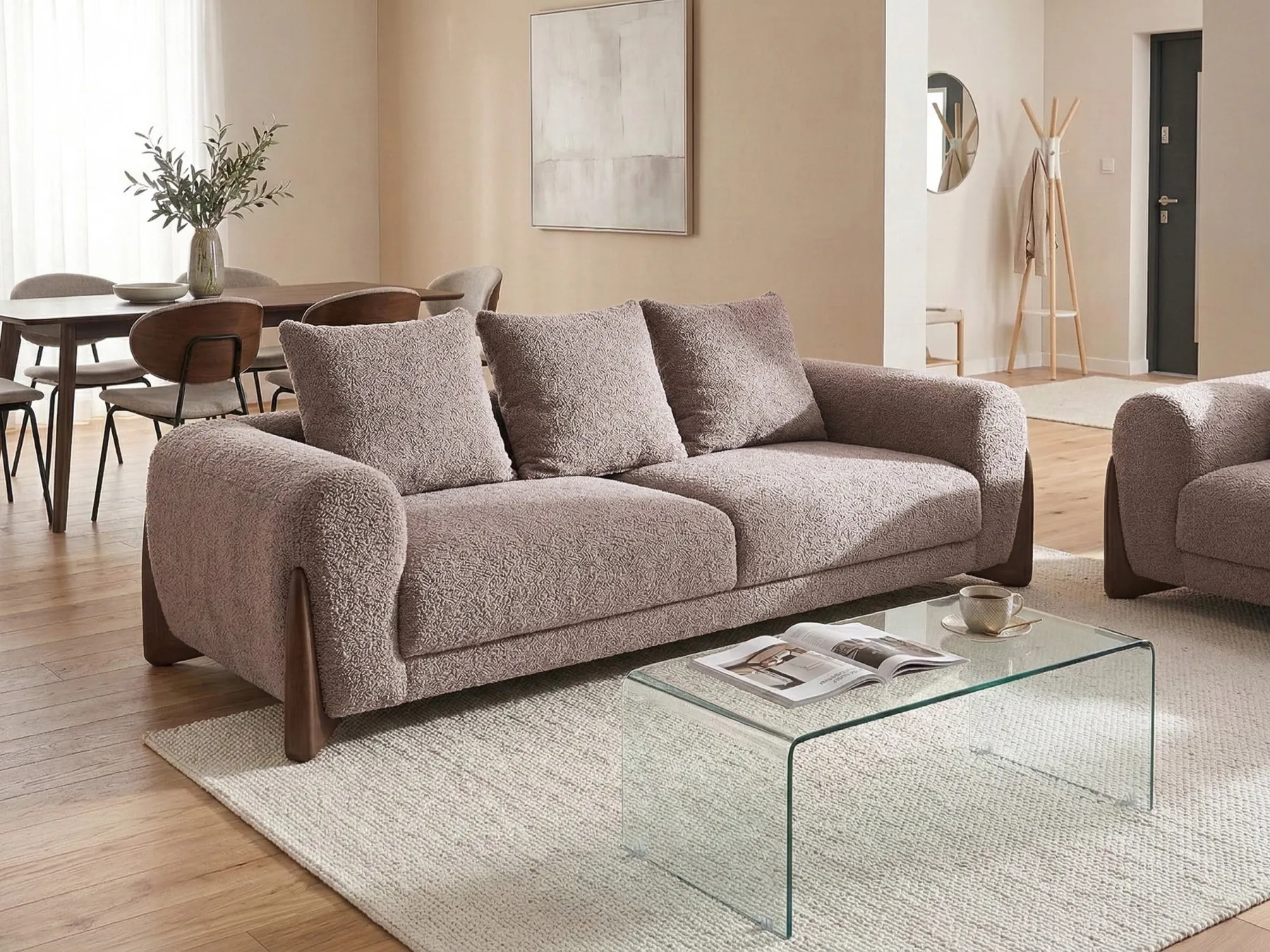 Sofa 3 Seater VINLIDEN Boucle Brown_1048491