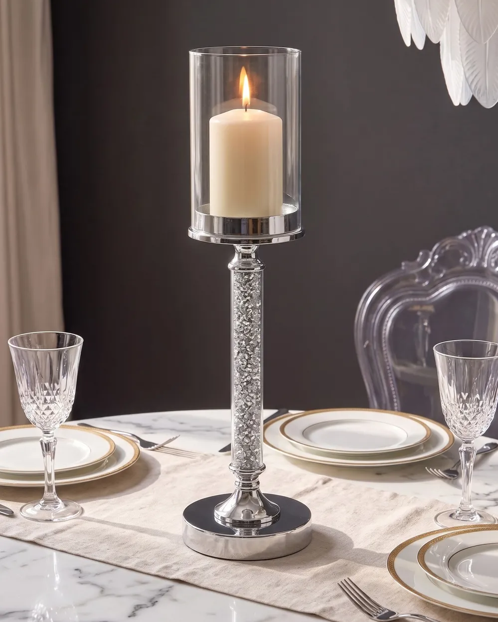 Candle Holder ABBEVILLE 48 cm Glass Silver