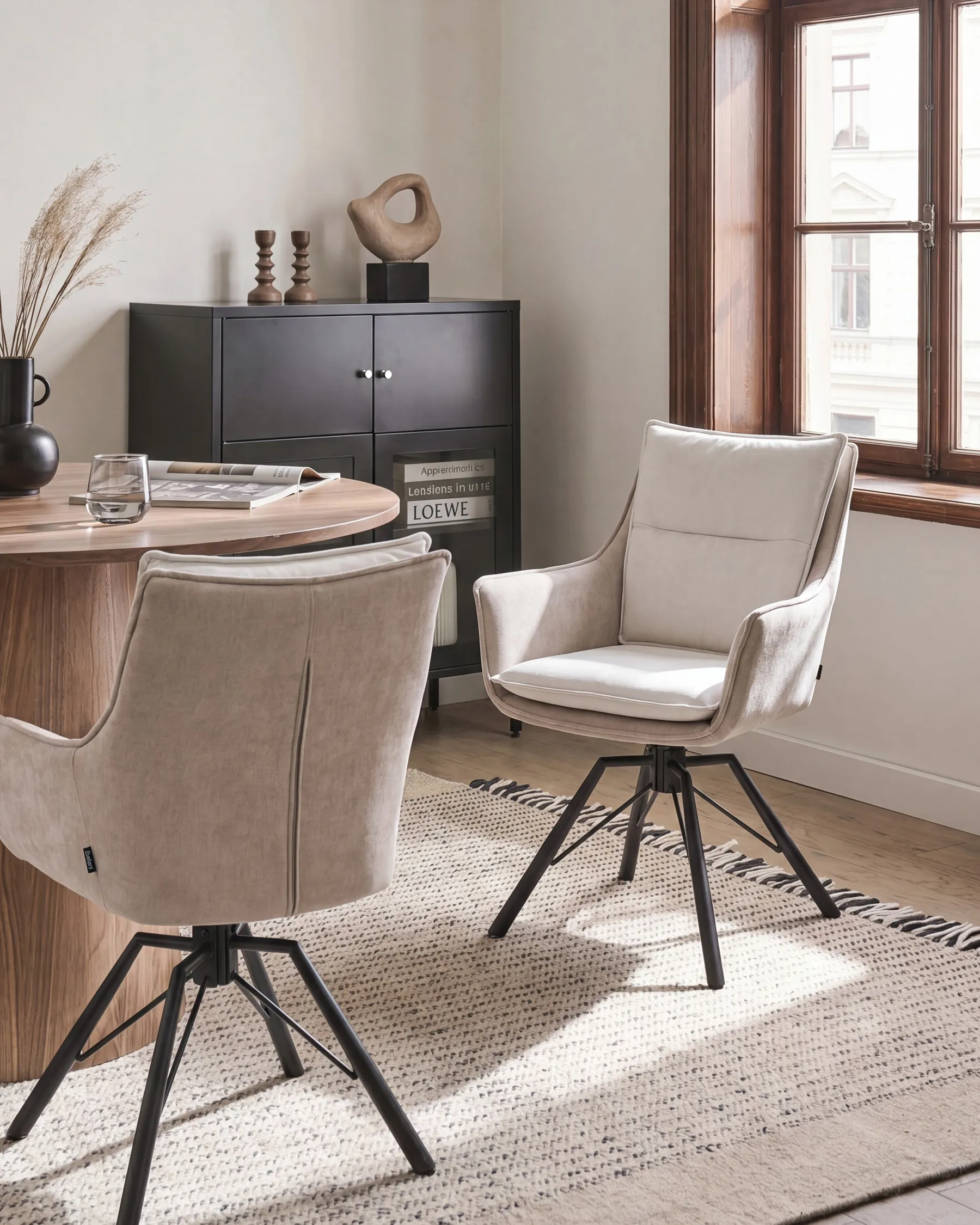 Ruokatuoli pyörivä ANNEBERG Chenille Luonnonvalkoinen/beige_1086512