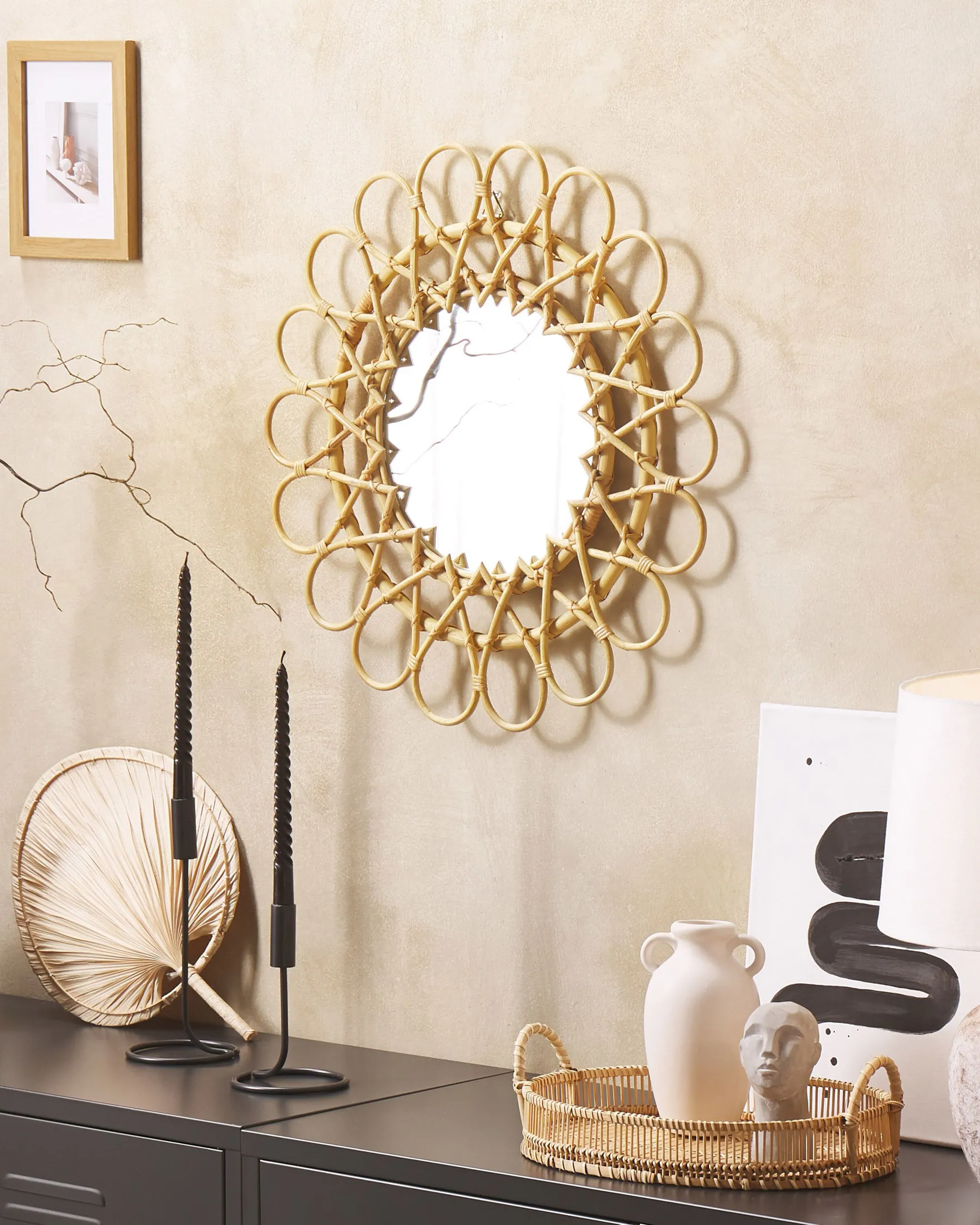 Wall Mirror BABAI 60 cm 60 cm Rattan Natural_822214