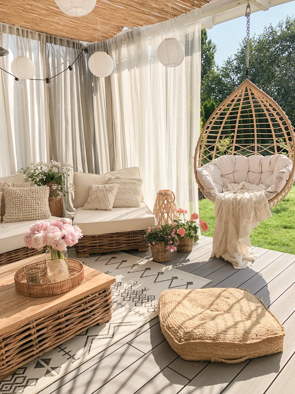 Garden Lounge Set with Table 4 Seater VARALLO Modular Rattan Natural Left Hand_810492