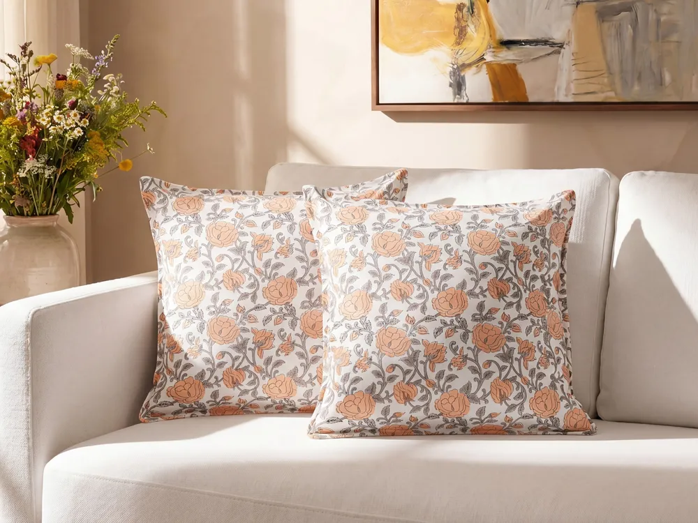 Set med 2 prydnadskuddar MEADIA 45 x 45 cm Bomull Röd Blommigt tryck