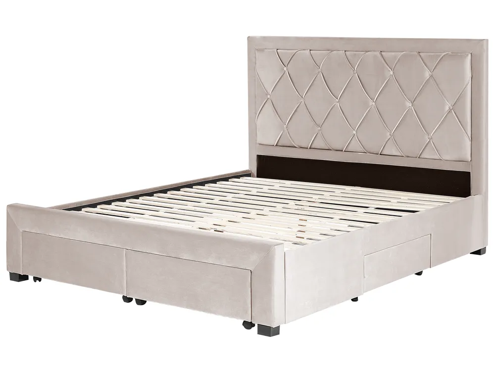 Bed with Storage Drawers LIEVIN Velvet Beige 160 x 200 cm (EU King Size)_858034