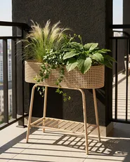 Plant Stand LINNAEA 60 cm Metal Beige_1064718