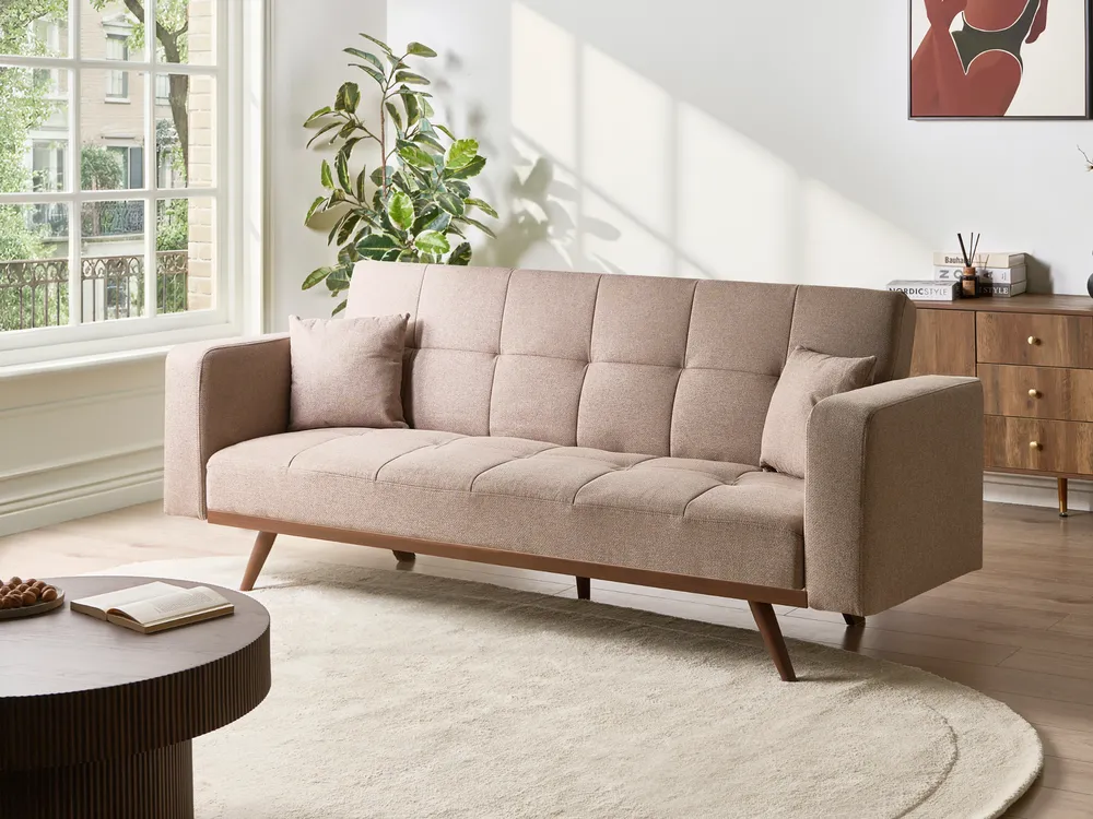 Sofa Bed 3 Seater HJULBY Light Brown