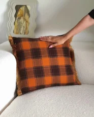 Throw Cushion BARJA 45 x 45 cm Orange Checked_1175011