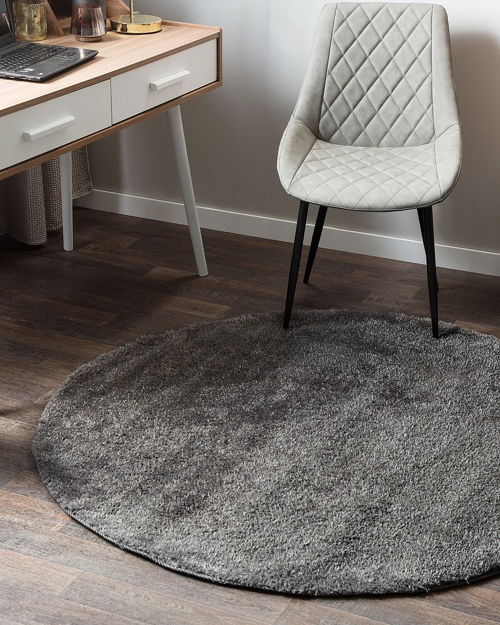 Shaggy Rug DEMRE Dark Grey ø 140 cm