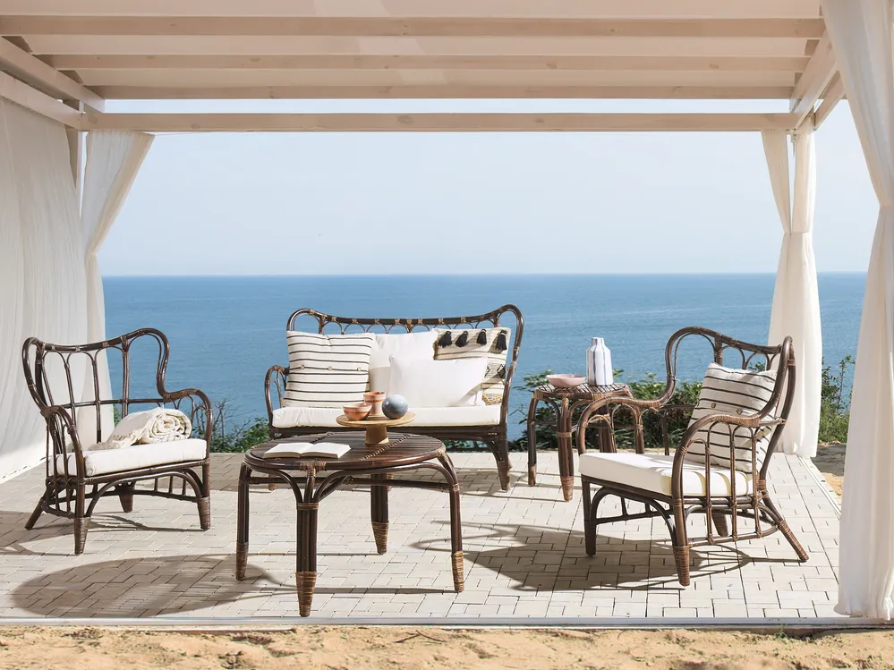 Garden Lounge Set with Table 4 Seater BRINDISI Rattan Dark Brown