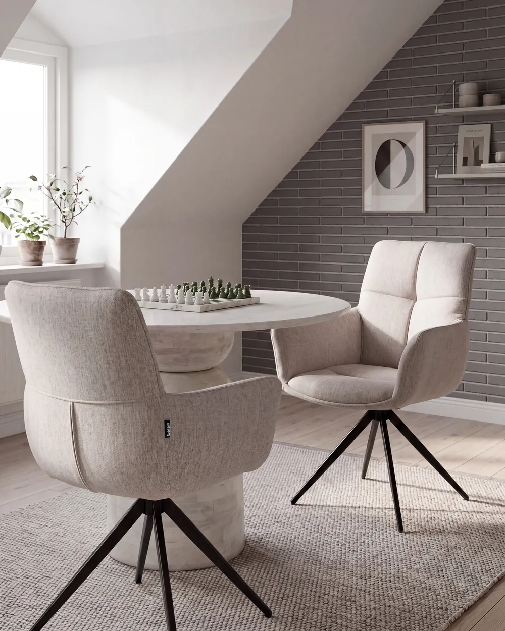 Dining Chair Swivel CORBIE Fabric Beige