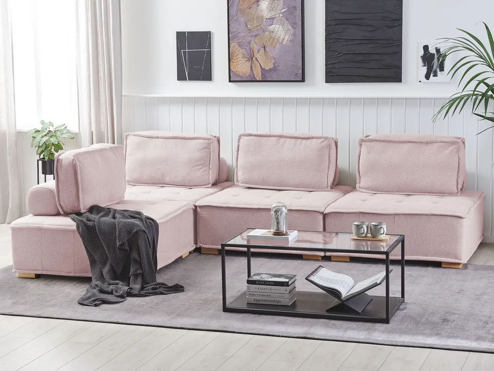 Modular Corner Sofa 4 Seater TIBRO Fabric Pink Right Hand