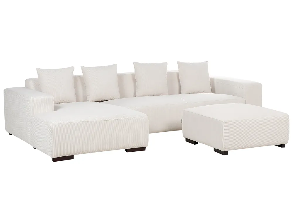 Corner Sofa 4 Seater LUNGO with Ottoman Corduroy Off-White Right Hand_898424