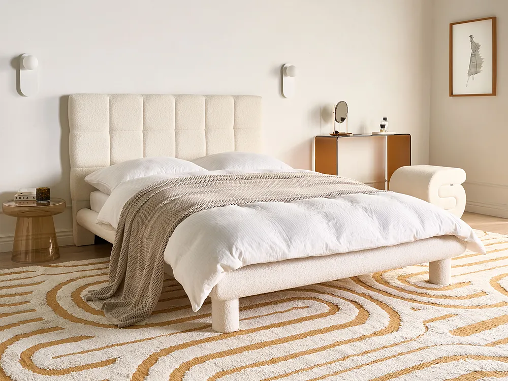 Säng med lamellram Bouclé CRESSAT 140 x 200 cm Off-White_1150969
