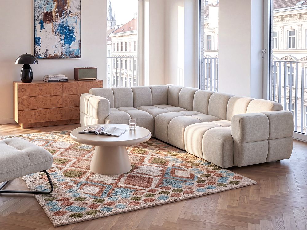 Modular Corner Sofa 4 Seater MAKSABERG Fabric Beige Right Hand