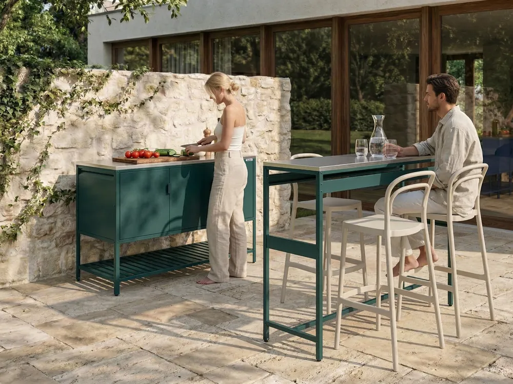 2 Piece Outdoor Kitchen Set with Bar Table MAENZA Green Metal_1045186