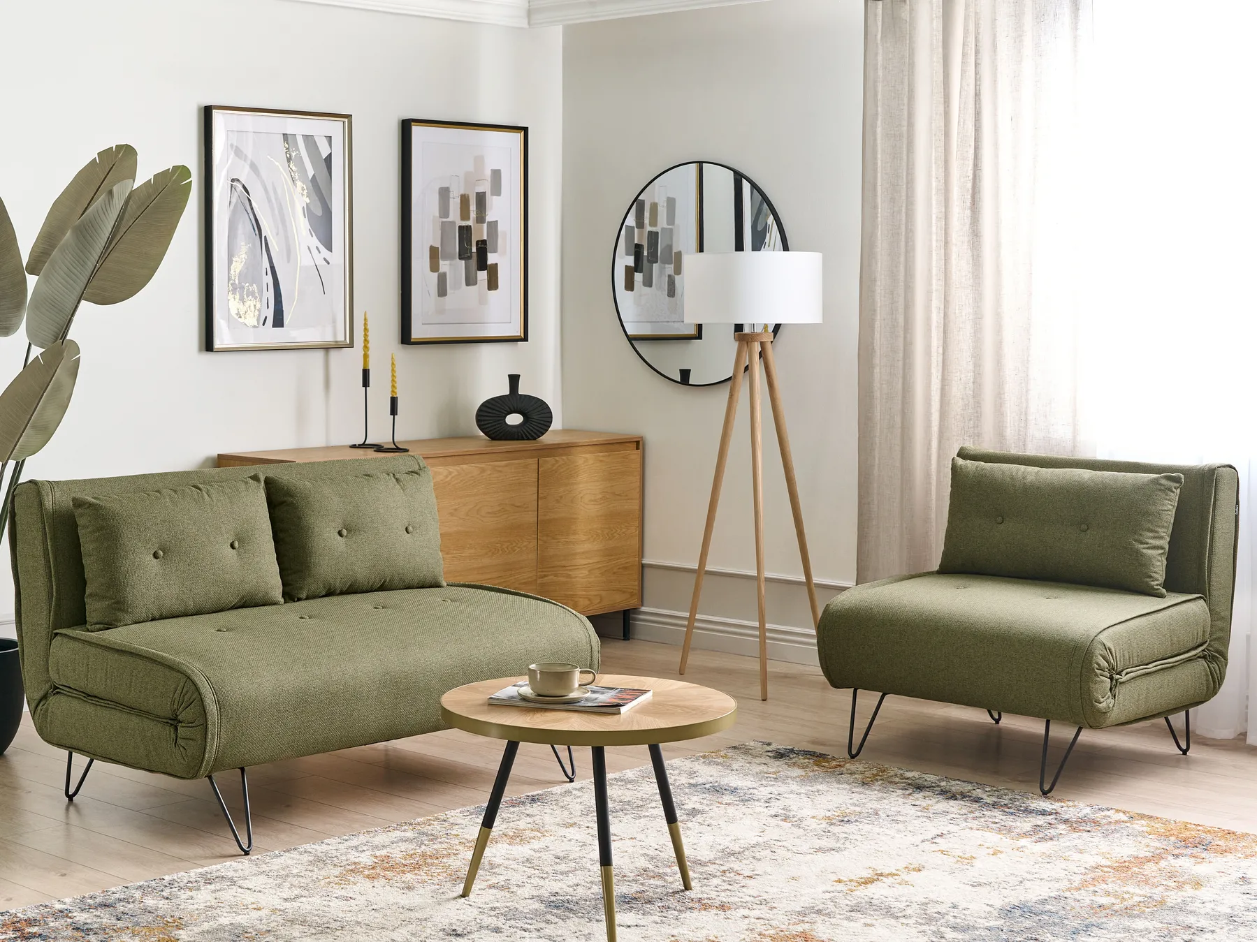 Living Room Set 3 Seater VESTFOLD Fabric Olive Green_930243