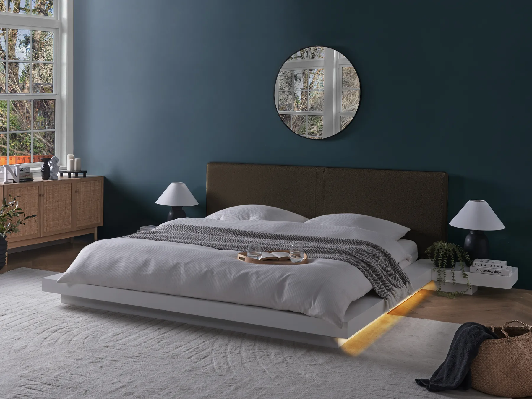 Bed with LED Boucle ZEN 180 x 200 cm (EU Super King) White_1080190