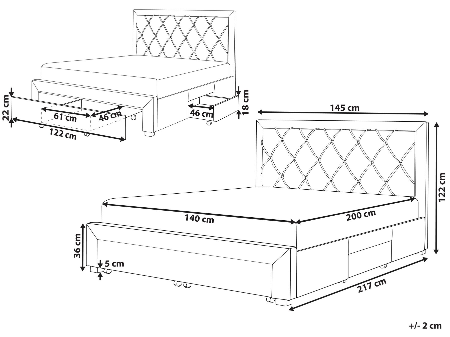 Bed with Storage Drawers LIEVIN Velvet Light Grey 140 x 200 cm (EU Double)_858160