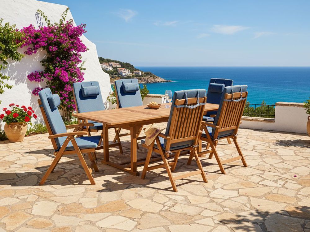 Set of 6 Back/Seat Cushions JAVA/AMANTEA PREMIUM 50 x 71 cm Blue