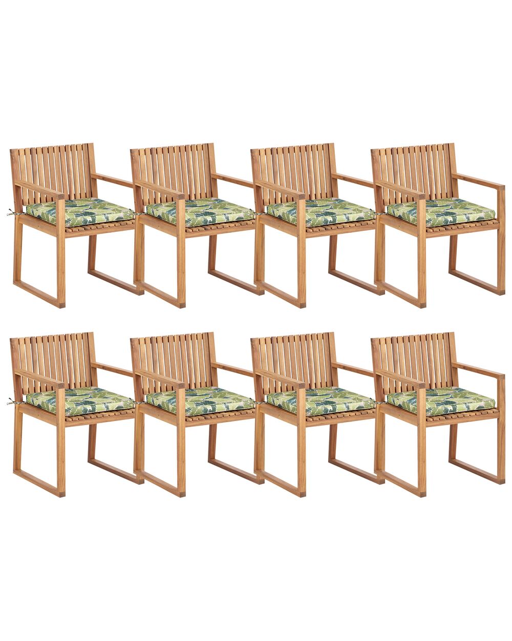 Set of 8 Garden Chairs with Cushions SASSARI II Certified Acacia Wood Green