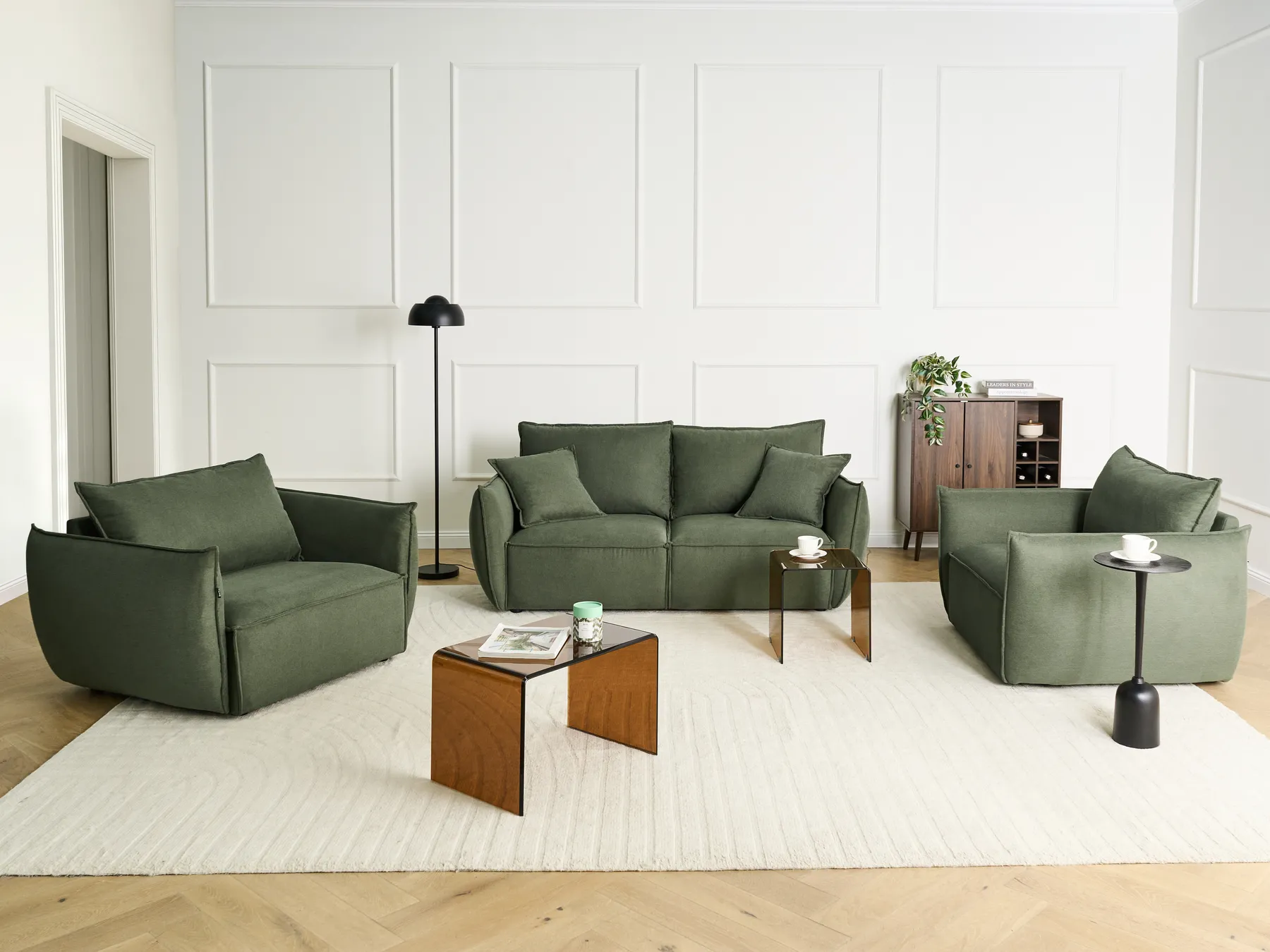Living Room Set 5 Seater KUNES Fabric Green_1013490