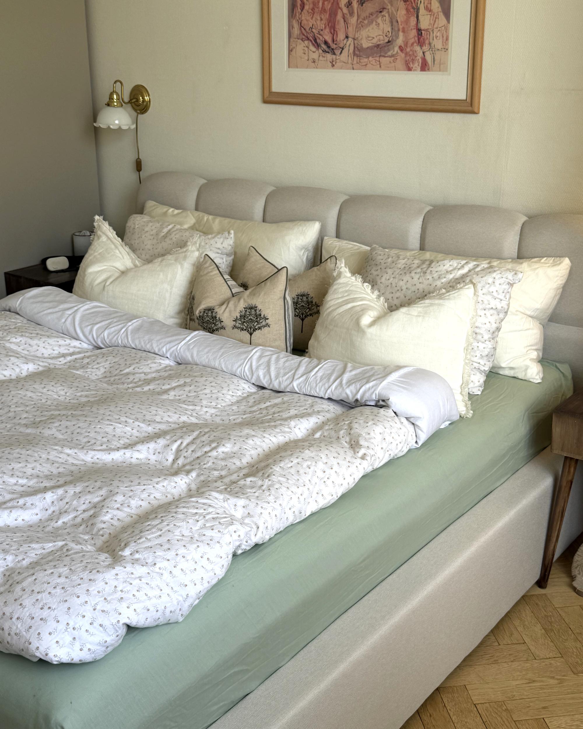 Fitted Sheet JANBU 180 x 200 cm Cotton Light Green_1018038