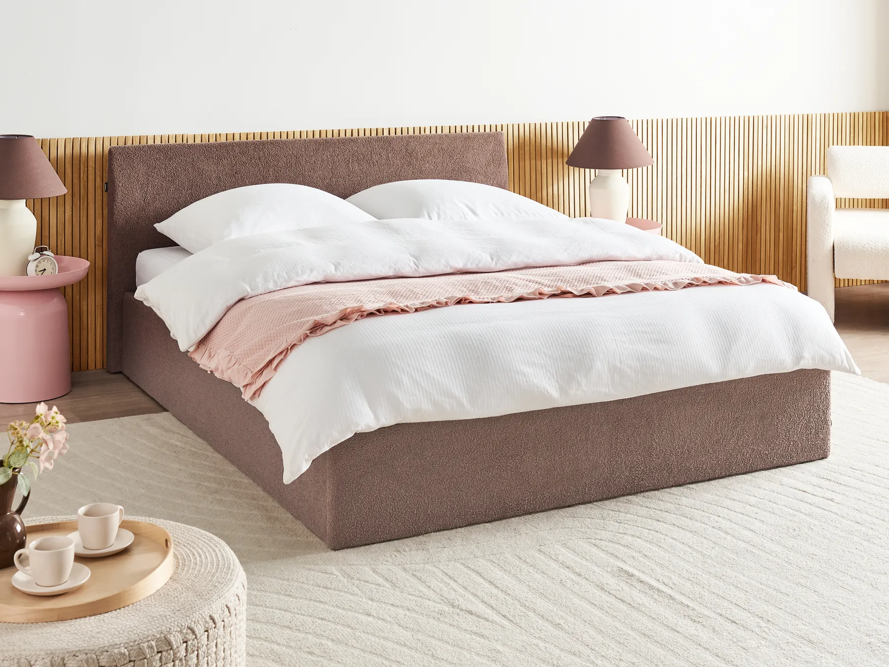 Ottoman Bed ORBEY Boucle Brown 160 x 200 cm (EU King Size)_982014