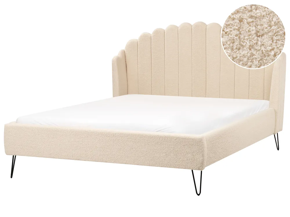 Bed Boucle AMBILLOU 160 x 200 cm (EU King Size) Beige