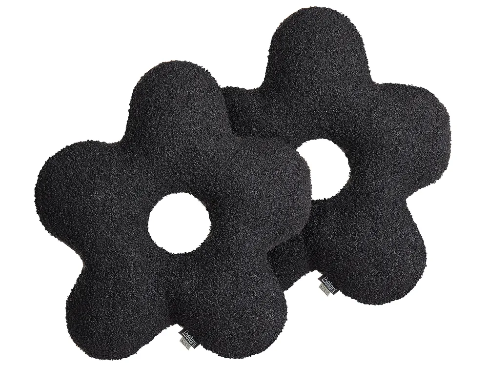 Set of 2 Decorative Cushions CAMPONULA 40 x 40 cm Boucle Black Solid