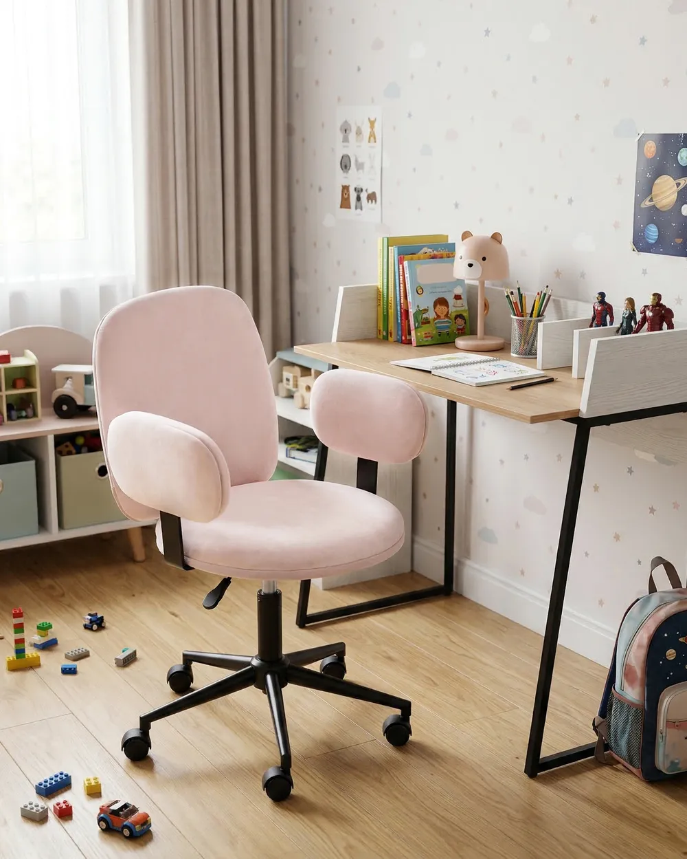 Desk Chair MORAGA Velvet Pastel Pink