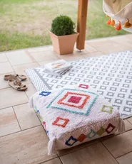 Pouffe Embroidery SEERANI Cotton White_951527