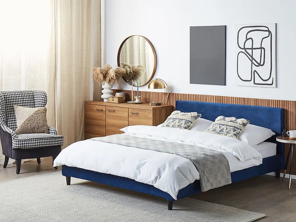 Bed Frame Cover Velvet FITOU 160 x 200 cm Dark Blue_1176373