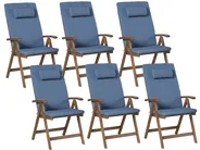 Set of 6 Garden Chairs with Cushions AMANTEA PREMIUM Acacia Wood Blue_1071105