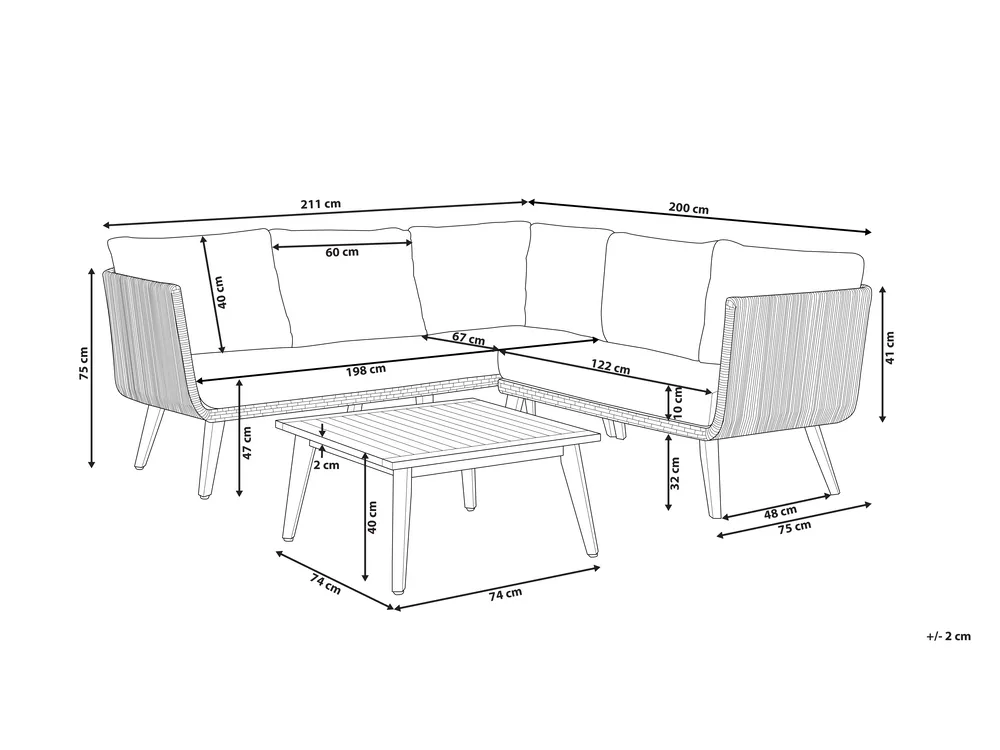Garden Corner Sofa with Table 5 Seater ALCAMO Acacia Wood Black Left Hand_764383