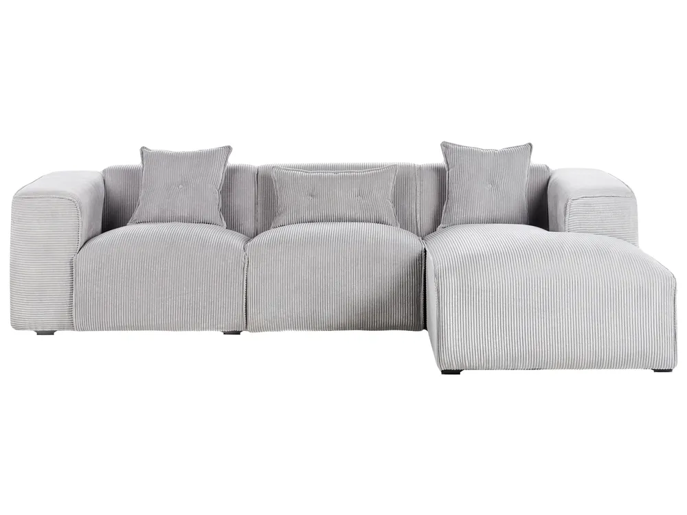 Corner Sofa 3 Seater DOLVA Corduroy Light Grey Left Hand_946076
